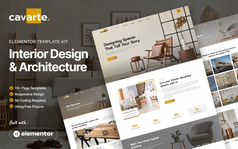 Cavarte - Kit de modèles Elementor pour le design d'intérieur et l'architecture