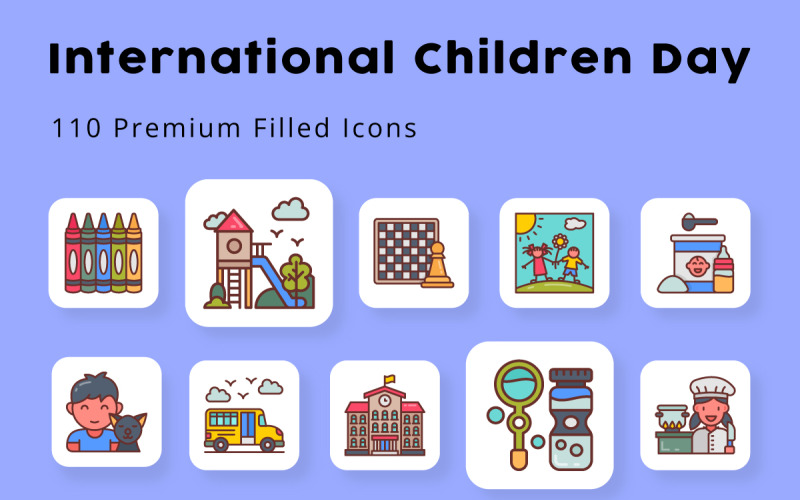 国际儿童节110个高级填充图标