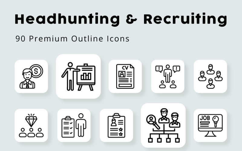 Headhunting and Recruiting 90 Premium Outline Icons