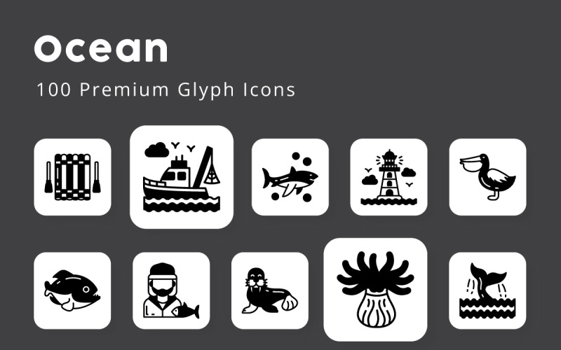 Océan 100 icônes de glyphes premium