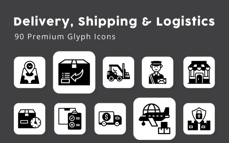 Szállítás, szállítás és logisztika 90 Premium Glyph ikon