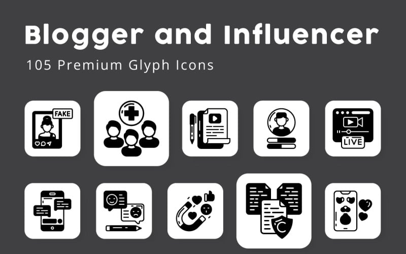 Blogger és Influencer 105 Premium Glyph Icons