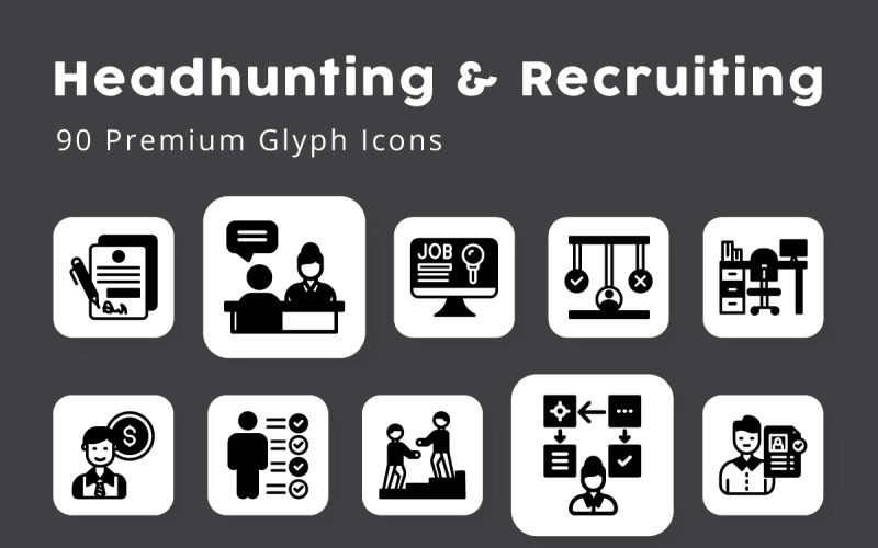 Chasse de têtes et recrutement 90 icônes de glyphes premium