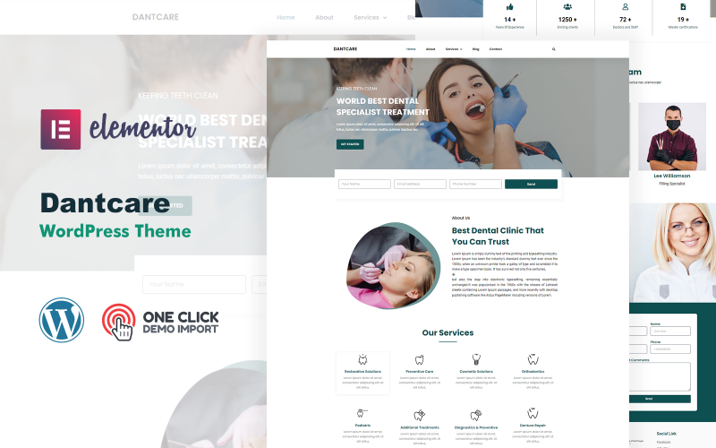 Dantcare Dentist і Dental Clinic Elementor WordPress тема