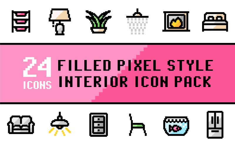Bold Pixliz: pacchetto di icone per interni multiuso in stile pixel pieno