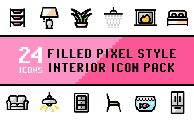Bold Pixliz – víceúčelový balíček interiérových ikon ve stylu vyplněných pixelů