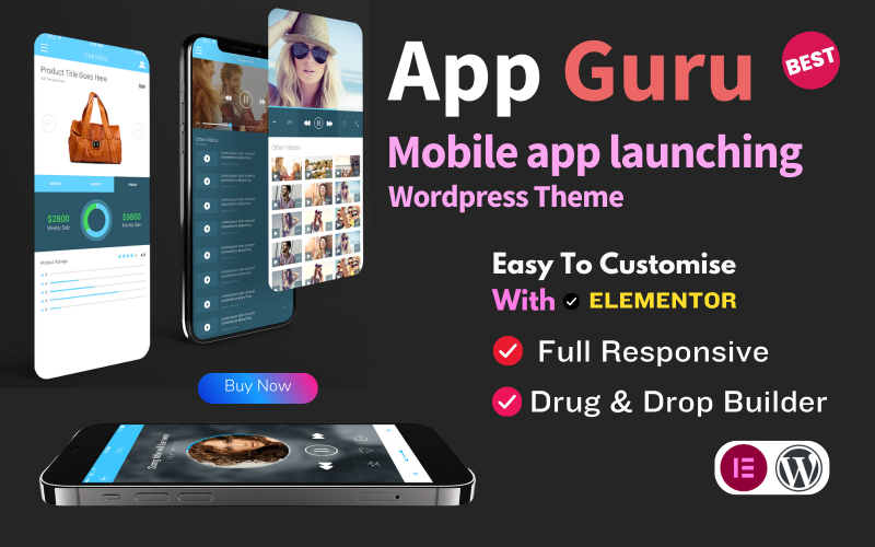 AppGuru Sass mobilapplandning Wordpress-tema