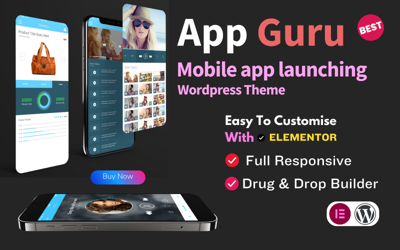 Tema Wordpress di destinazione dell'app mobile AppGuru Sass