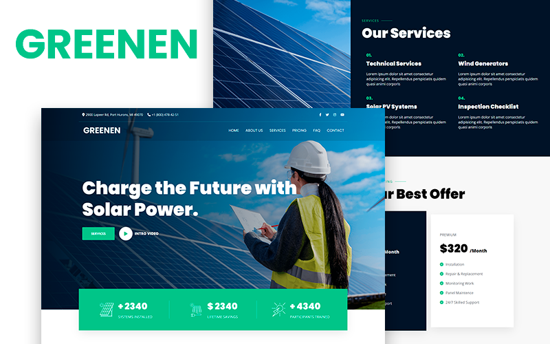 GREENEN – Ekologie a solární energie HTML5 přistávací šablona