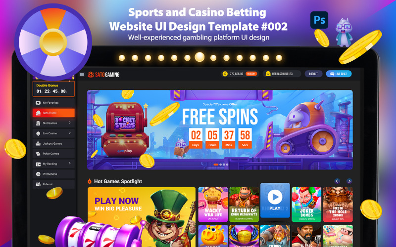 Plantilla de diseño de interfaz de usuario de sitio web de apuestas deportivas y casinos n.° 002