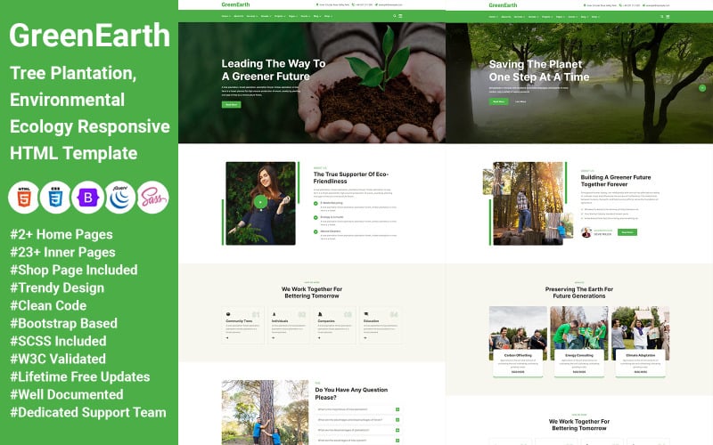 绿色地球-树木种植，环境生态响应HTML模板