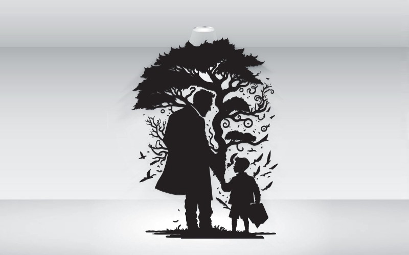 父亲和儿子纹身的设计与树的向量文件