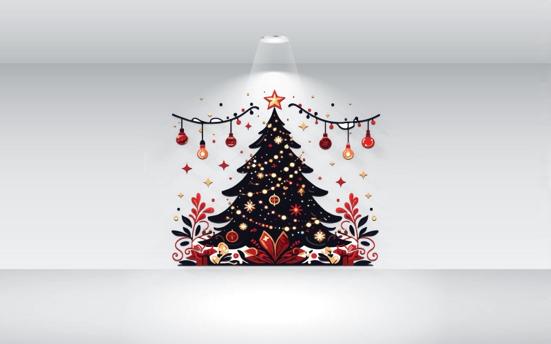 Weihnachtsbaum, Mit, Lichter, Vektor, Illustration