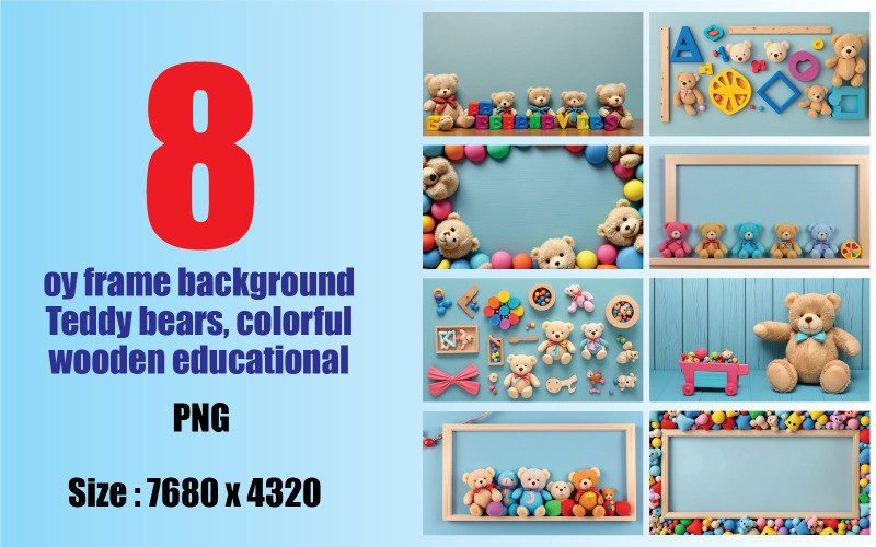 泰迪熊，五颜六色的木制教育玩具，感官玩具，浅蓝色背景上的儿童玩具