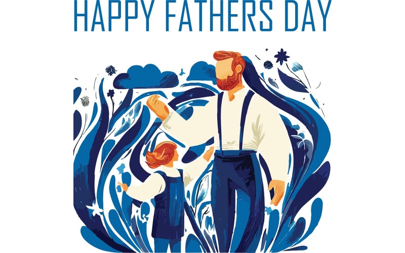 Счастливый День Отца Иллюстрация Стиле Ван Гога Векторный Файл
