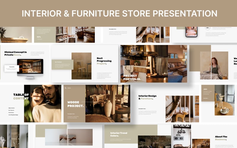 Woode Project - Plantilla de presentación de PowerPoint para tienda de muebles y interiores