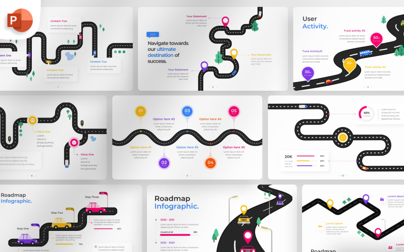 Útvonalterv PowerPoint Infographic sablon