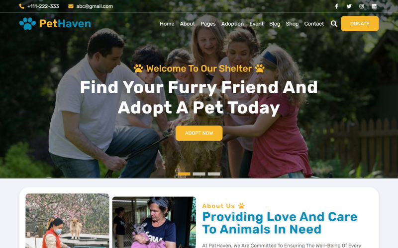 PetHaven -动物收容所的HTML5网站模板