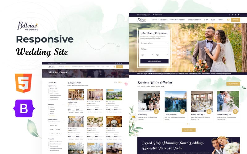 BD Wedding - Modello di sito Web HTML5 per wedding planner, eventi, matrimoni