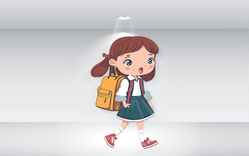 Schattig klein meisje terug naar school illustratie vectorbestand