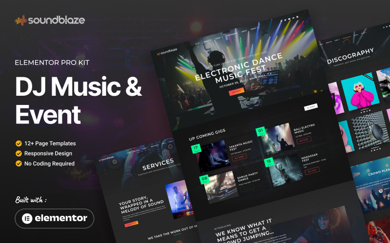 Soundblaze - Kit de modèles DJ Music & Event Elementor Pro