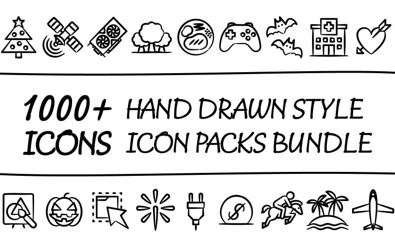 Drawnizo Bundle - Collection de packs d'icônes polyvalents dans un style dessiné à la main