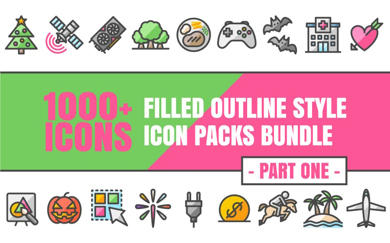 Outliz Bundle – Sammlung von Mehrzweck-Icon-Paketen im Filled Outline-Stil