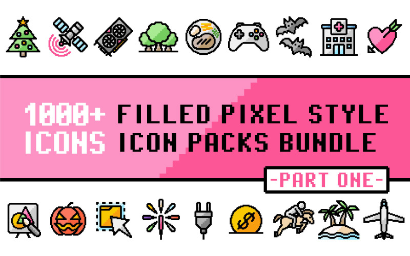 Pixliz Bundle - Collection de packs d'icônes polyvalents dans un style pixel rempli