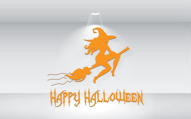 Счастливая ведьма Хэллоуина на футболке с метлой