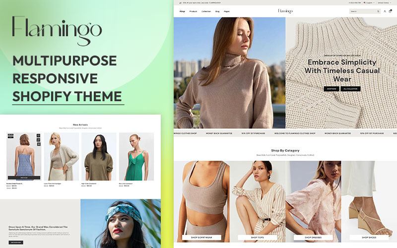 Flamingo – Tiszta ruházat és divattervezés, többcélú Shopify 2.0 reszponzív téma