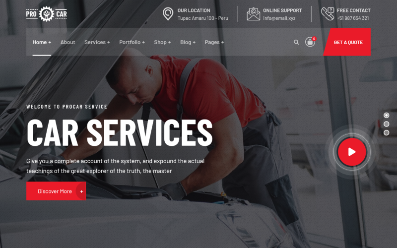 Procar -汽车服务，维修和商店Joomla 5模板