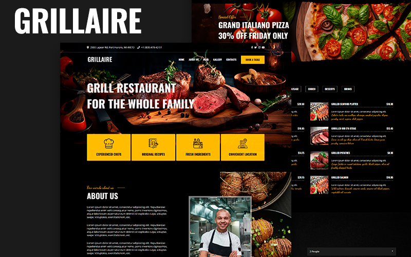 Grillaire - HTML5目的地模板的烧烤和快餐餐厅