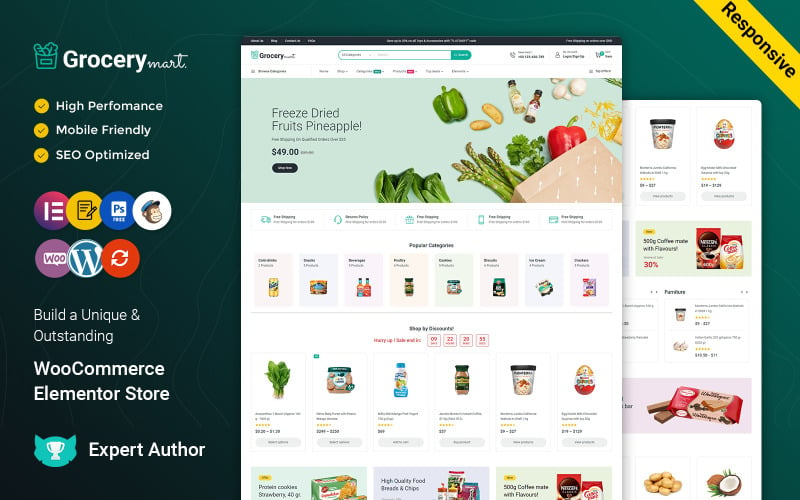 Grocery Mart – продуктовий магазин овочів і органічних елементів на WooCommerce