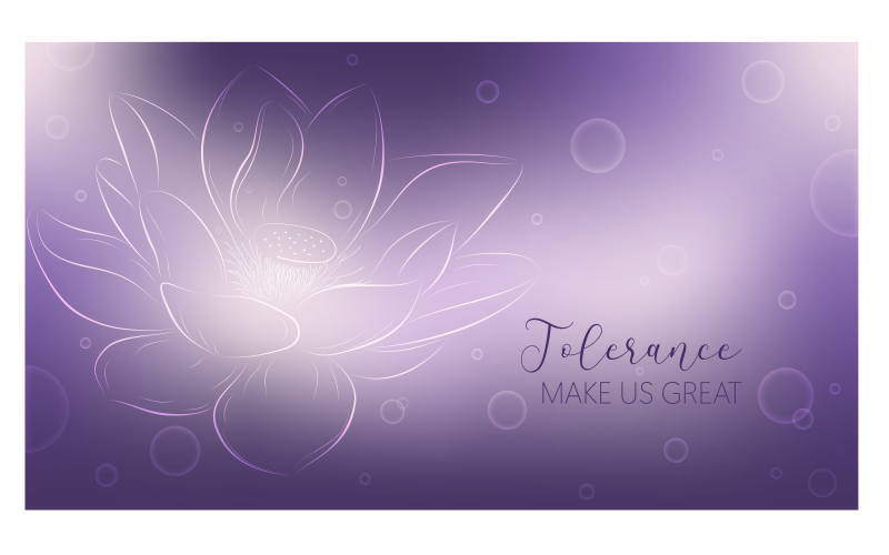 Inspiráló háttér 14400x8100px, lila színsémával a toleranciáról szóló üzenettel