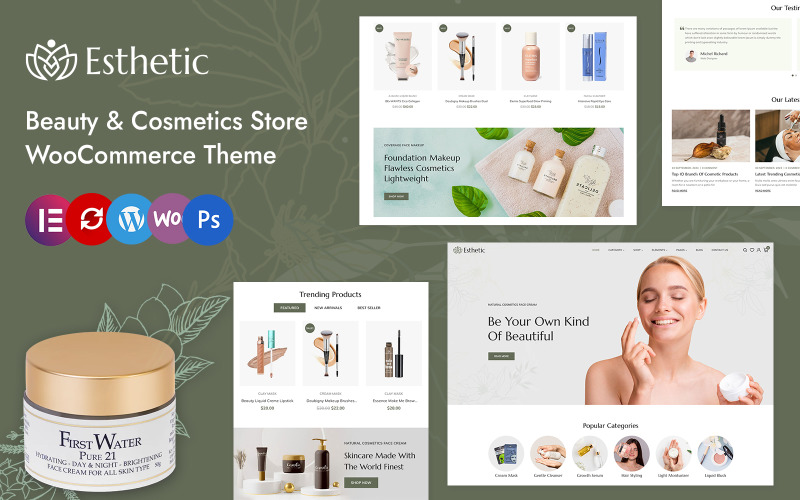 Esthetic – магазин засобів по догляду за шкірою, краси та косметики Elementor WooCommerce адаптивна тема