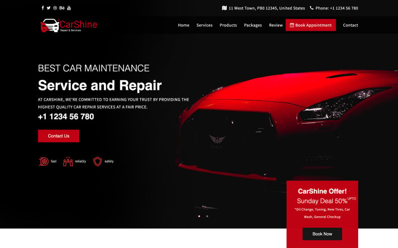 CarShine - Modèle de site Web HTML5 multipage pour service de réparation automobile