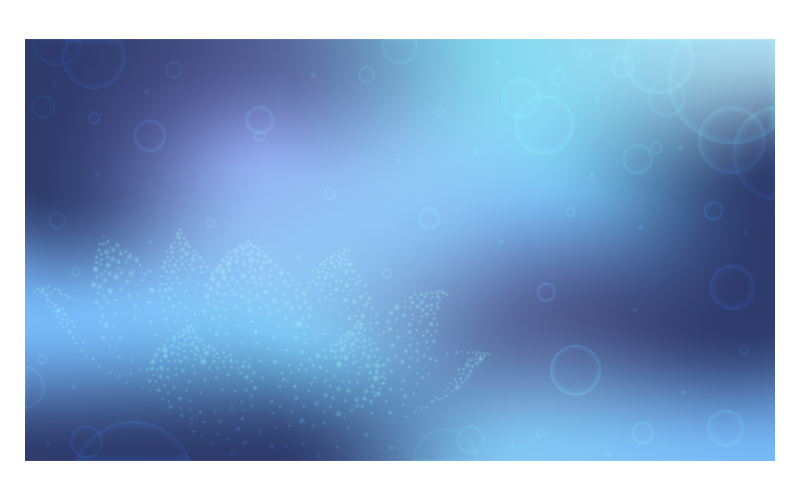 Modrý obrázek na pozadí 14400x8100px se zářícím lotosem a bublinami