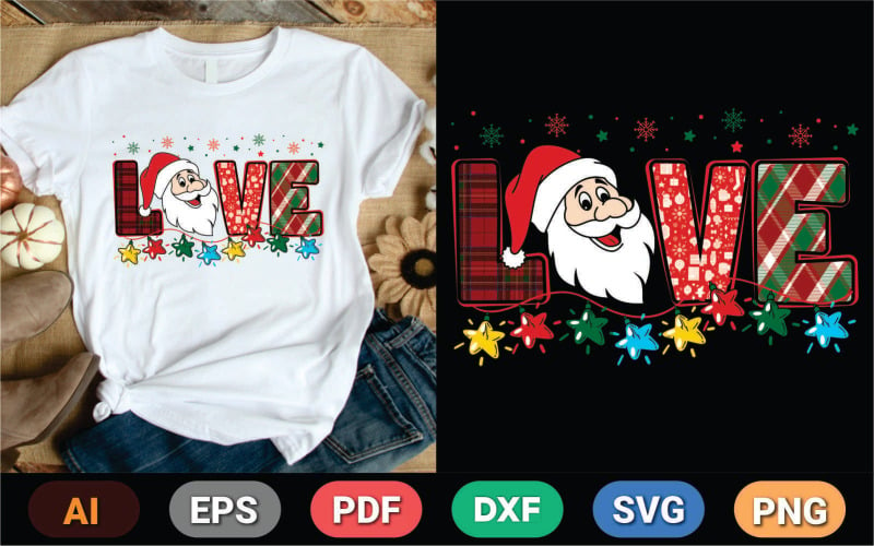圣诞爱与圣诞老人帽子t恤的设计