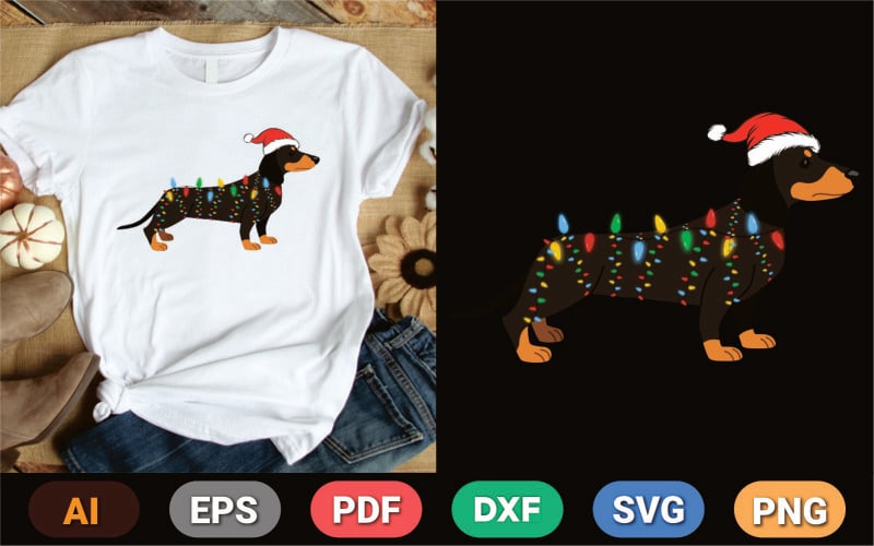 Christmas Dog With Santa Hat And Lights T Shirt Design