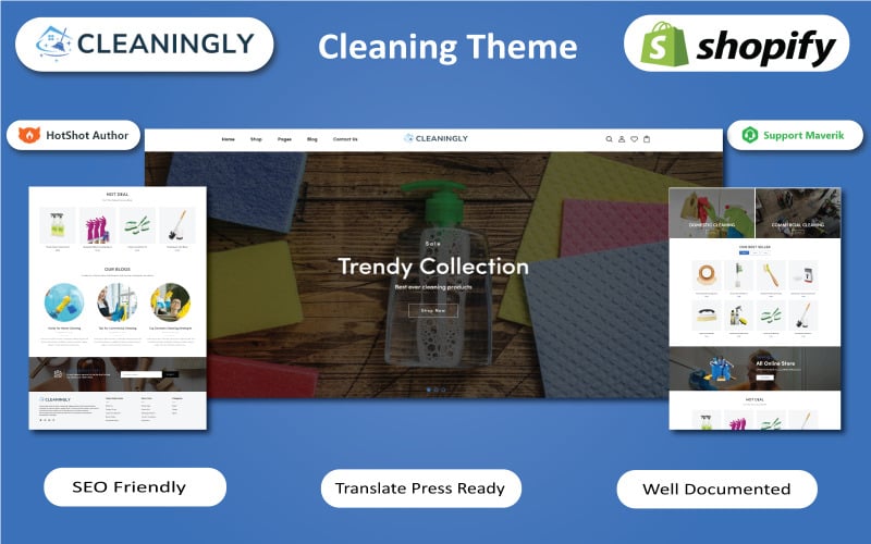 Cleaningly — usługi i produkty sprzątające Motyw Shopify