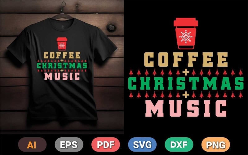 给咖啡爱好者的圣诞礼物t恤上有咖啡和圣诞音乐