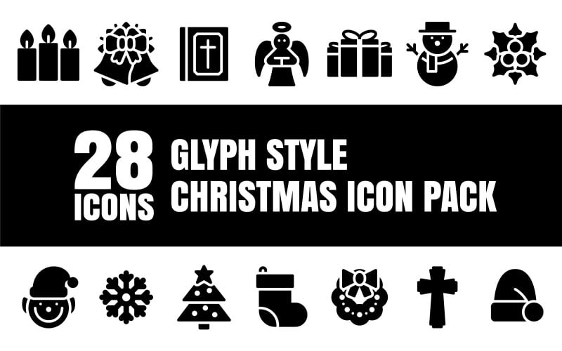 Glypiz – Mehrzweck-Symbolpaket für frohe Weihnachten im Glyph-Stil