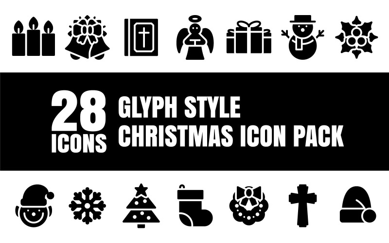 Glypiz - Multifunctioneel vrolijk kerstpictogrampakket in Glyph-stijl