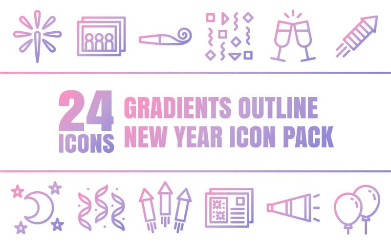 Gradizo – багатоцільовий набір значків «З новим роком» у стилі «Градієнти».