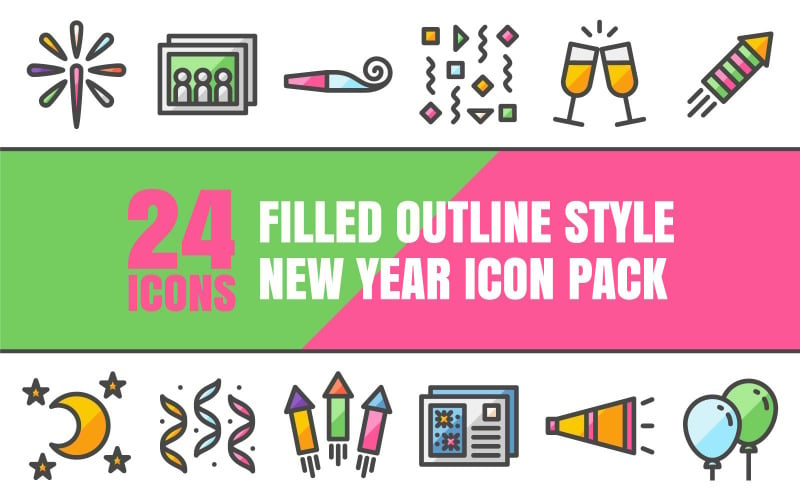 Outliz - Multipurpose ikonpaket för gott nytt år i fylld konturstil