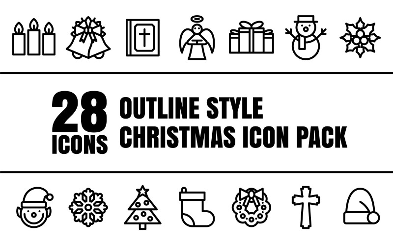 Outlizo - Paquete de iconos multipropósito de Feliz Navidad en estilo de esquema