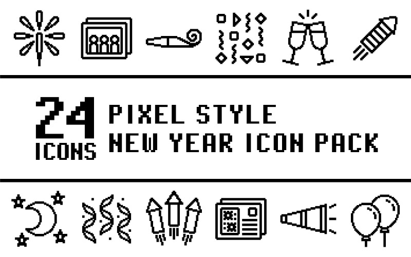 Pixlizo - pacote multifuncional de ícones de feliz ano novo em estilo pixel