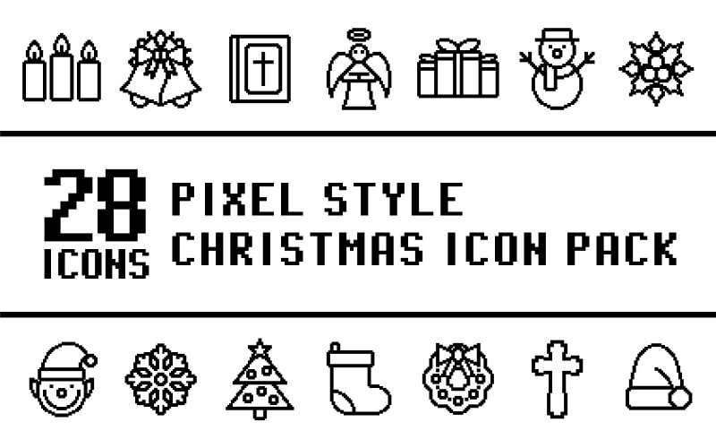 Pixlizo: paquete de iconos multipropósito de Feliz Navidad en estilo Pixel