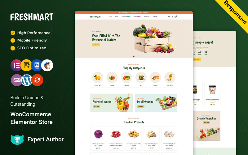 FreshMart – motyw WooCommerce dla Elementora artykułów spożywczych i produktów organicznych