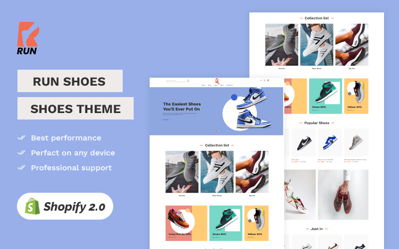 Run - Chaussures et accessoires Shopify 2.0 de haut niveau, thème réactif polyvalent